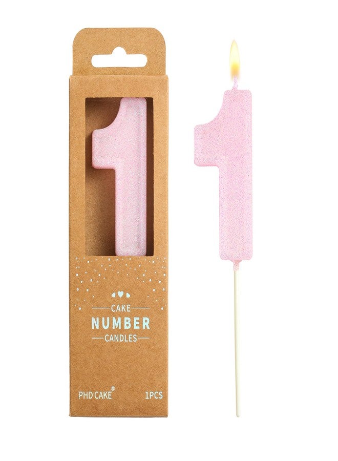 PHD CAKE 2.76 Inch Luxe Pink Glitter 1 Number Birthday Candles, Pink Number Candles, Cake Number Candles, Party Celebration - Image 1